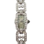 Art Deco ladies diamond cocktail watch, stamped all Platinum,