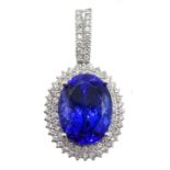 Iliana 18ct white gold oval tanzanite and diamond pendant,