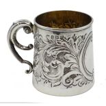 Silver christening mug by John Rose Birmingham 1905, embossed acanthus decoration, blank cartouche,