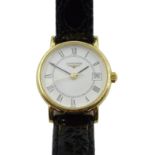 Longines Presence 18ct gold cased quartz wristwatch on leather strap stamped 750 boxed