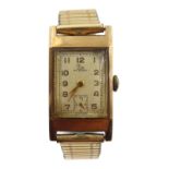 Record 9ct gold rectangular wristwatch on expanding strap hallmarked Condition Report