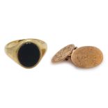 9ct gold bloodstone signet ring,