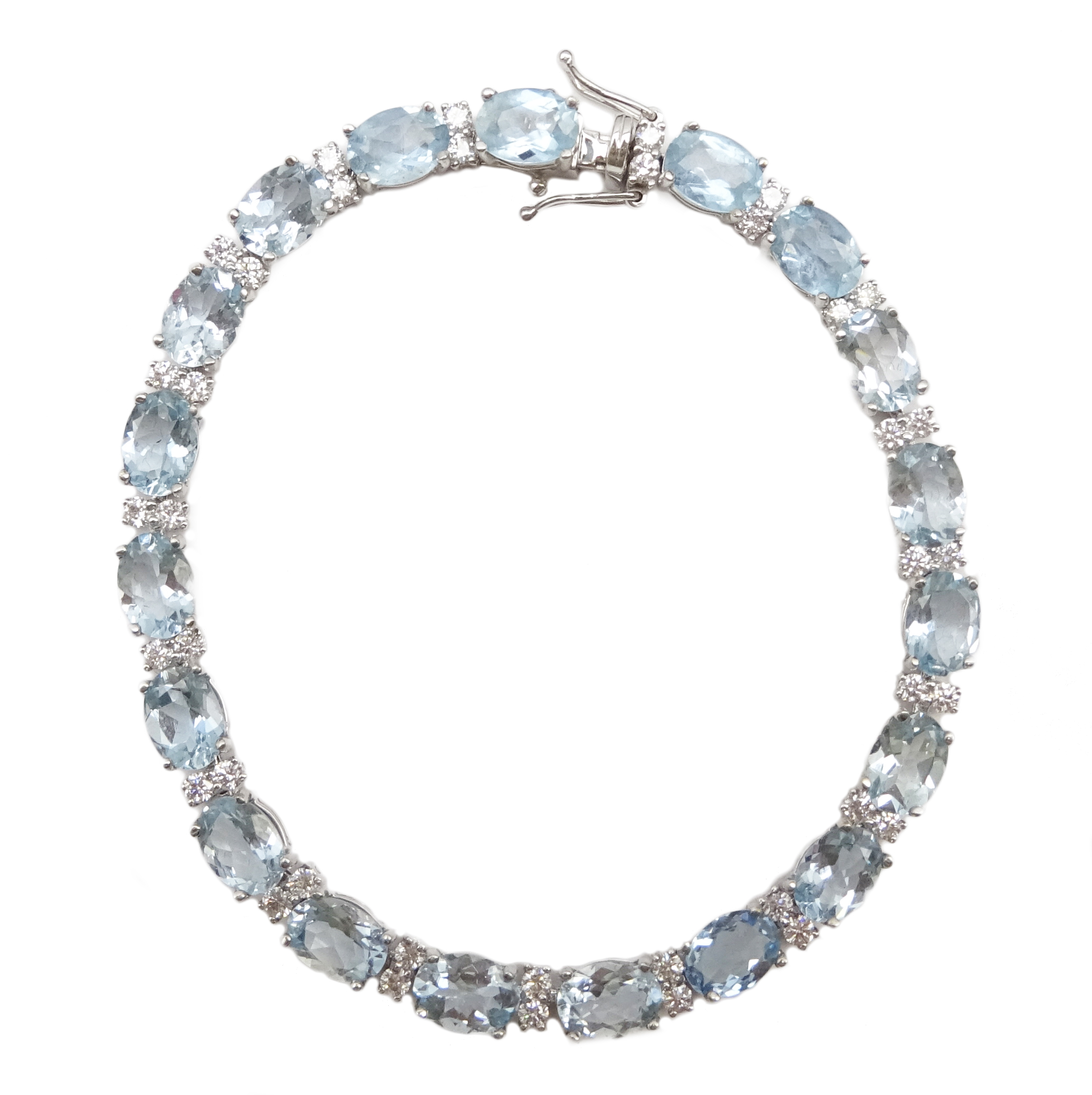 18ct white gold aquamarine and diamond bracelet, stamped 750, aquamarine 12. - Image 3 of 3