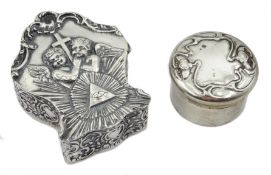 Dutch silver trinket box with embossed cherub and scroll decoration import marks Maurice Freeman