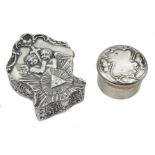 Dutch silver trinket box with embossed cherub and scroll decoration import marks Maurice Freeman