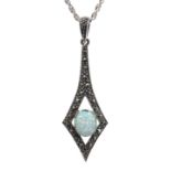 Silver opal and marcasite pendant necklace stamped 925 Condition Report <a