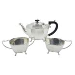 Silver three piece tea set by Harrison Fisher & Co, Sheffield 1945,