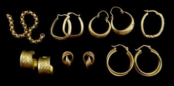 Five pairs of 9ct gold earrings, one other stamped 375 and part gold chai 14.