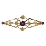 Victorian gold amethyst and garnet bar brooch, stamped 9ct Condition Report 2.