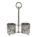 Early 20th century Chinese export silver pickle stand, embossed and pierced foliate design,