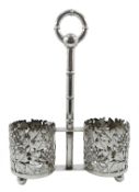 Early 20th century Chinese export silver pickle stand, embossed and pierced foliate design,