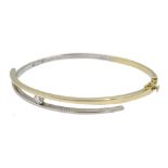 18ct gold and white gold diamond set hinged bangle, stamped 750,