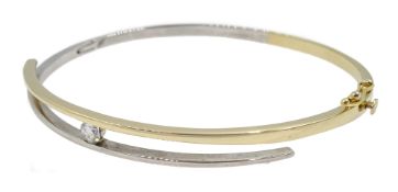 18ct gold and white gold diamond set hinged bangle, stamped 750,