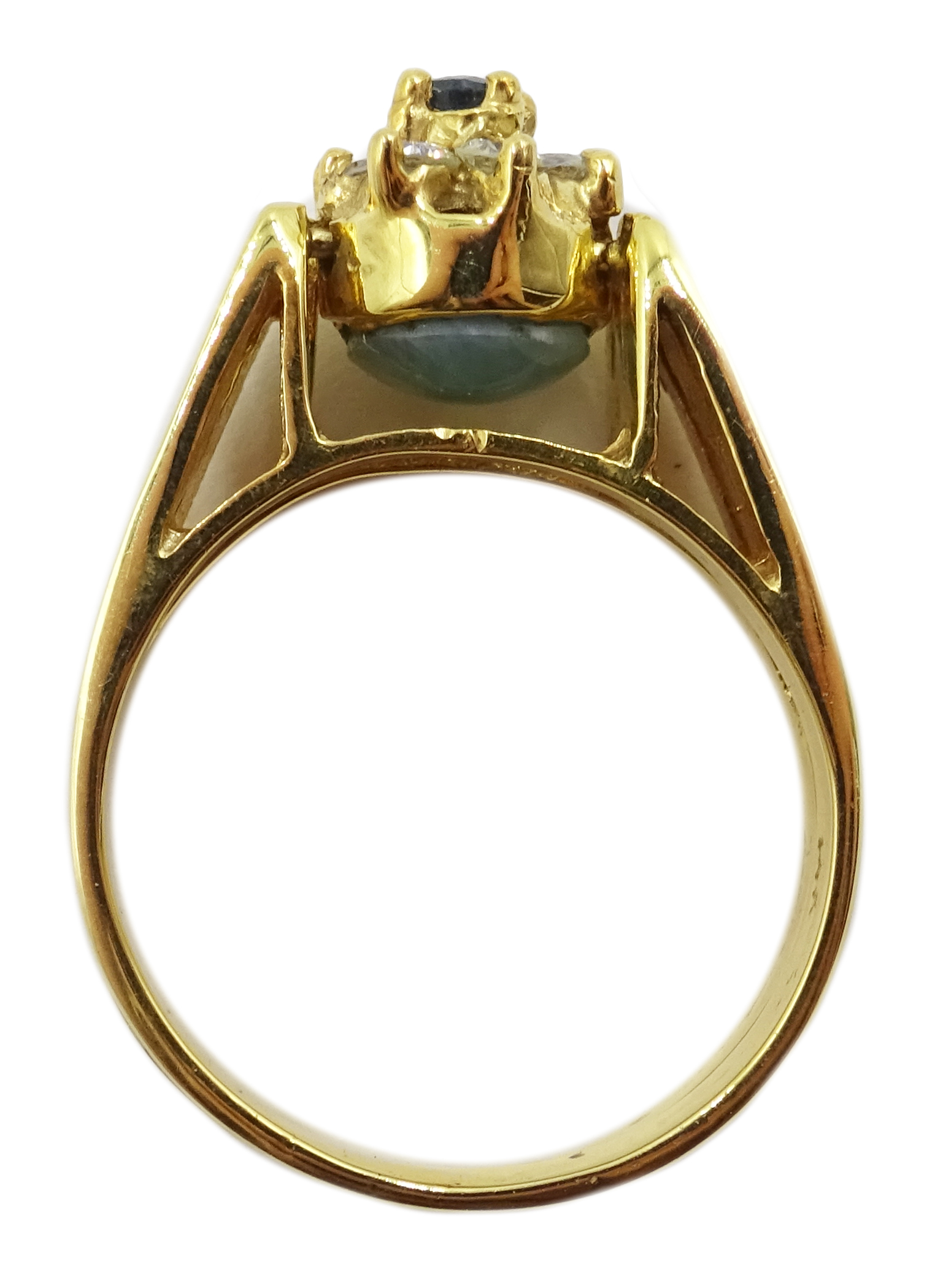 14ct gold sapphire and diamond cluster/larimar reversible flipover ring stamped 14K, 6. - Image 6 of 6