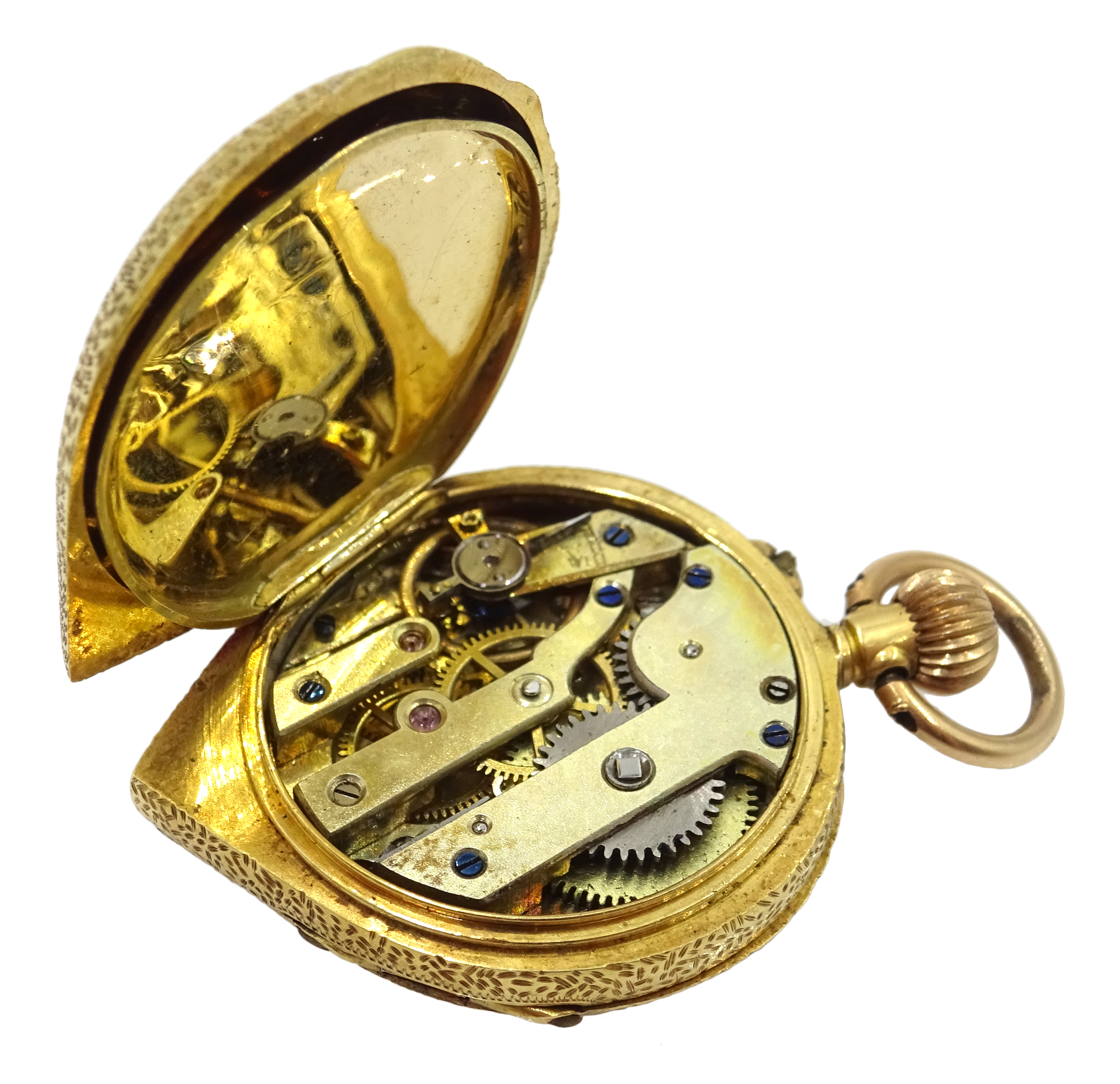 18ct gold and enamel French fob watch stamped 18k no 162271,16. - Image 4 of 4