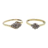 Two 9ct gold diamond cluster rings hallmarked Condition Report 3.