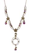 Early 20th century pink tourmaline and seed pearl pendant necklace stamped 9k Condition