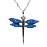 Silver blue opal dragonfly pendant necklace,
