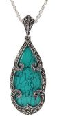 Silver turquoise coloured and marcasite pendant necklace stamped 925 Condition Report