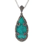 Silver turquoise coloured and marcasite pendant necklace stamped 925 Condition Report