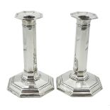 Pair of silver candlesticks octagonal design by Hawksworth, Eyre & Co Ltd Sheffield 1913 16.