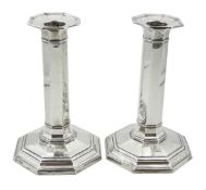 Pair of silver candlesticks octagonal design by Hawksworth, Eyre & Co Ltd Sheffield 1913 16.