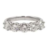 18ct white gold five brilliant cut diamond stone ring, hallmarked, total diamond weight 1.