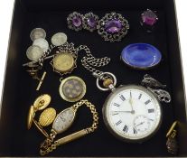 Swiss silver pocket watch on silver chain hallmarked,