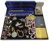 Lotus Classic pearl necklace with 9ct gold clasp cased, Mascot BA compact and cigarette cases,
