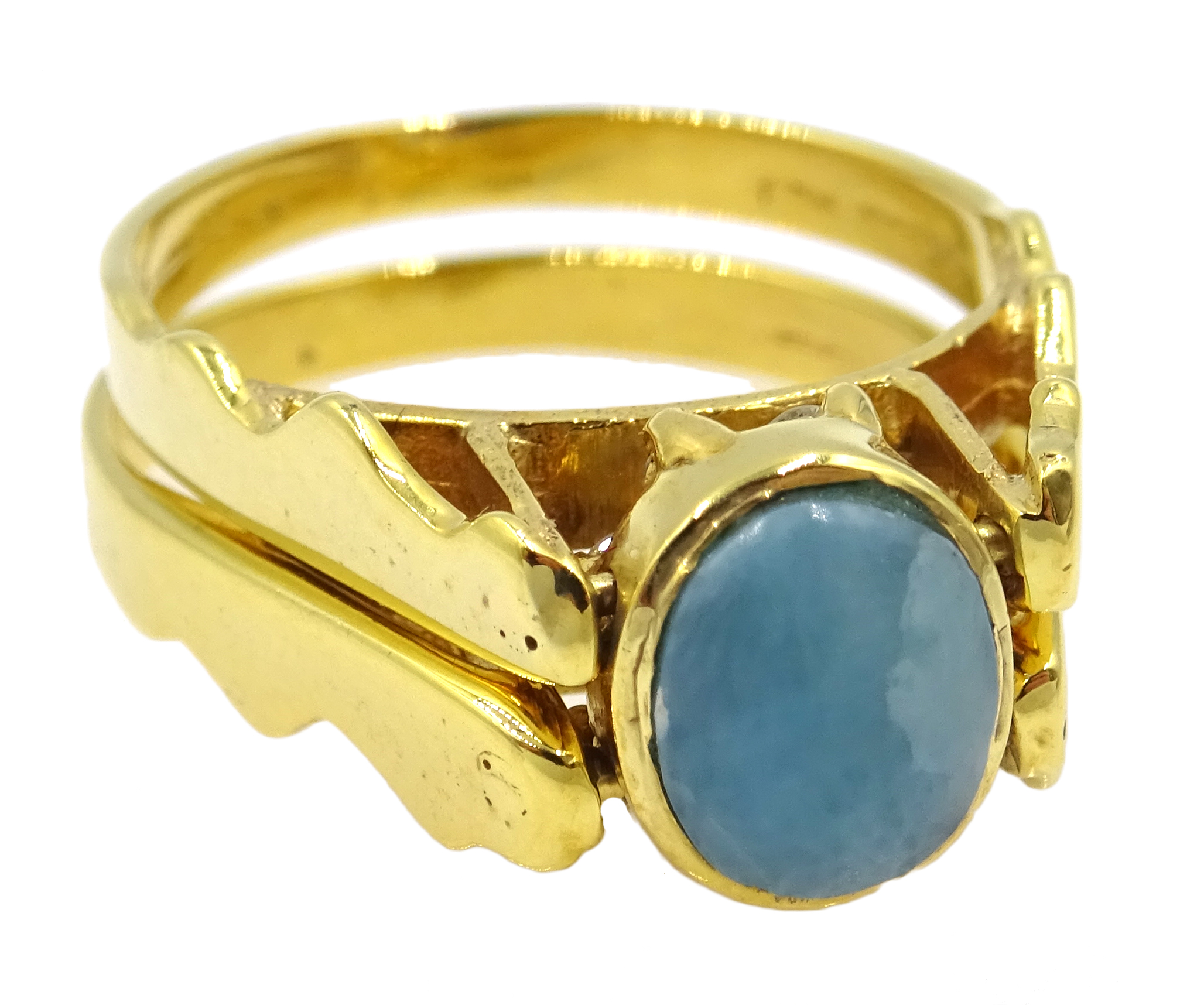 14ct gold sapphire and diamond cluster/larimar reversible flipover ring stamped 14K, 6. - Image 5 of 6