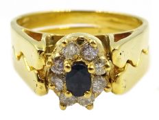 14ct gold sapphire and diamond cluster/larimar reversible flipover ring stamped 14K, 6.