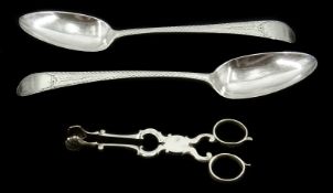 Pair Georgian silver grape scissors and a pair of tablespoons by George Smith (III) & William Fearn
