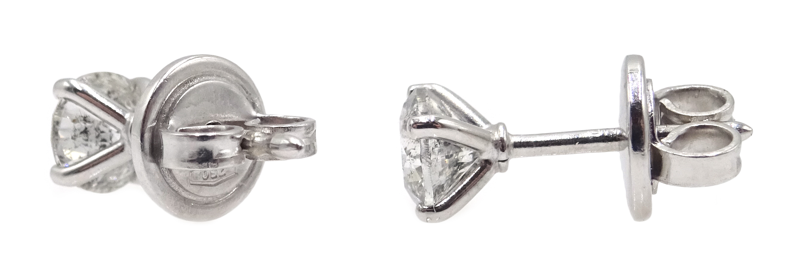 Pair of 18ct white gold round brilliant cut diamond stud earrings, hallmarked, - Image 2 of 2