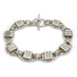 Silver handmade heavy link T bar bracelet stamped 925 Condition Report 59.