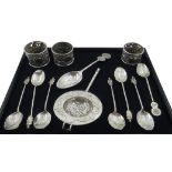 Chinese export silver tea strainer with applied prunus blossom decoration and bamboo shape handle