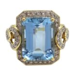 18ct gold emerald cut aquamarine and diamond dress ring,