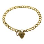 18ct gold curb chain bracelet with heart shaped padlock hallmarked, approx 21.