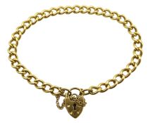 18ct gold curb chain bracelet with heart shaped padlock hallmarked, approx 21.