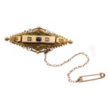 Victorian gold mourning bar brooch set with diamonds and sapphire 6.