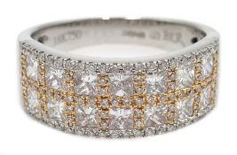 18ct white gold two row princess cut diamond and round brilliant cut diamond ring, hallmarked,