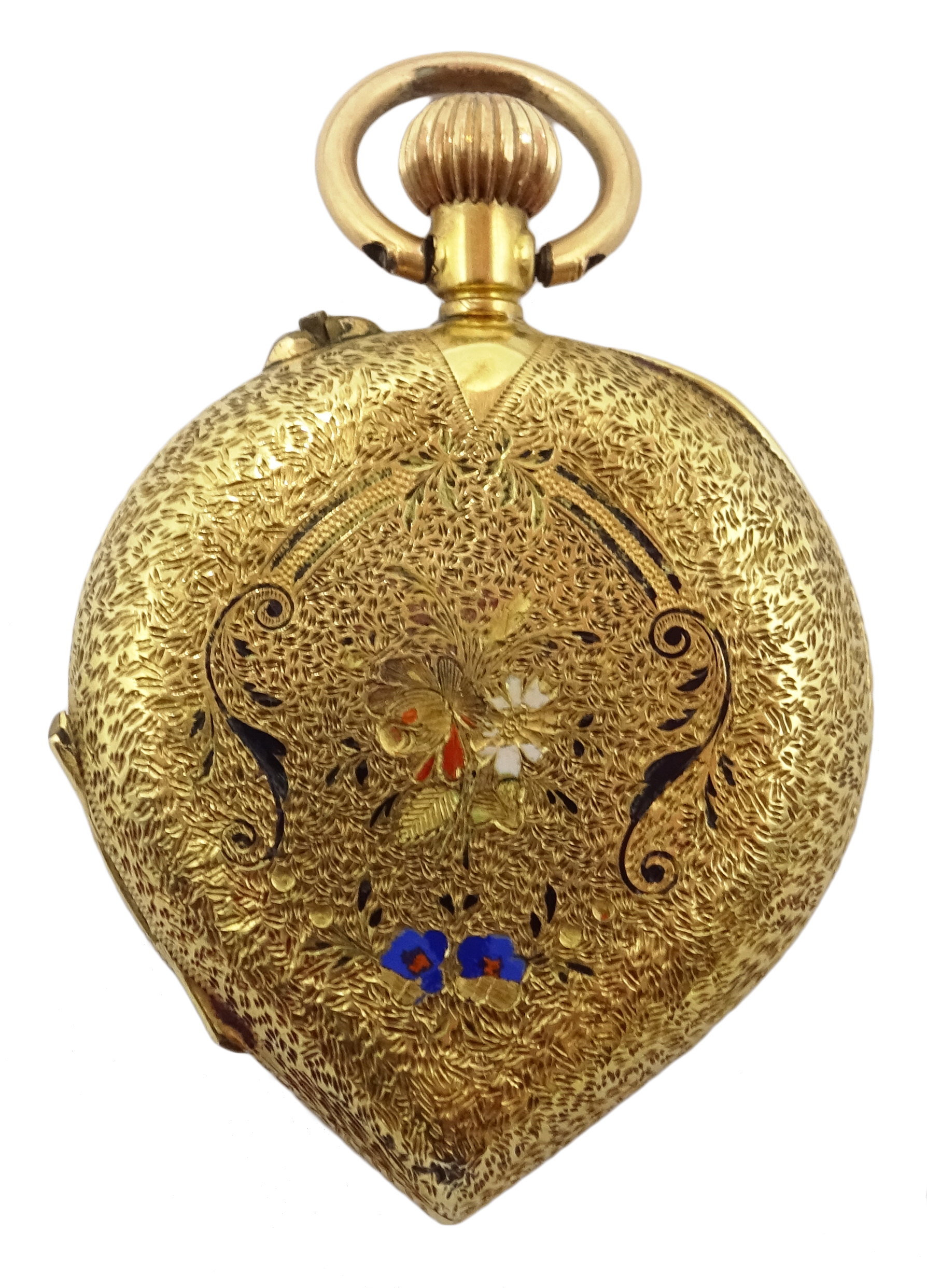18ct gold and enamel French fob watch stamped 18k no 162271,16. - Image 2 of 4