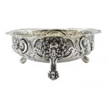 Silver bon bon dish embossed floral decoration on three lion mask scroll feet by Robert Harper 1872