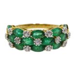 9ct gold emerald and zircon three row ring hallmarked Condition Report 5gm size