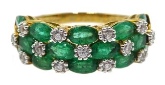 9ct gold emerald and zircon three row ring hallmarked Condition Report 5gm size