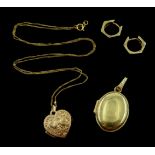 Gold locket stamped 10k, pair 9ct gold earrings and hallmarked 9ct locket on chain necklace 8.