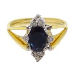 Gold sapphire and diamond/diamond reversible flipover ring unmarked (14 or 18ct) 5gm