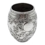 Early 20th century Chinese export silver beaker, embossed prunus decoration by Luen Wo, Shanghai,