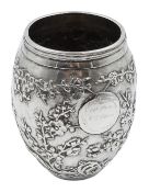 Early 20th century Chinese export silver beaker, embossed prunus decoration by Luen Wo, Shanghai,