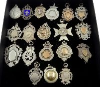 Collection of nineteen Victorian and later hallmarked silver sporting watch fob medals 6.