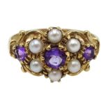 9ct gold amethyst and seed pearl ring hallmarked Condition Report 2gm size K<a